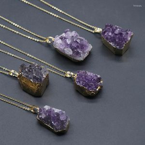 Naszyjniki wiszące naturalne ametystów surowe skały mineralne fioletowe klaster kryształ reiki klejnoty kamienne kwarc dla kobiet
