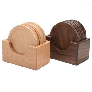 Tapetes de mesa 6pcs/conjunto Classic Round Wooden Pads Tool de cozinha resistente ao calor para tigela Placemats Placemats Drink Coasters