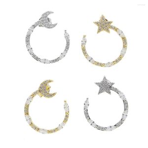 Hoop Earrings Sparking White Cz Geometric Round Circle Earring With Moon Star Cute Lovely Girl