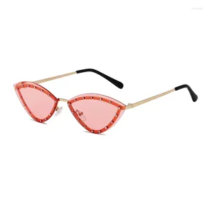 Sonnenbrille Frauen Glass Katze Eye Lady Mode mit Diamant weiblicher Reisebrand UV400