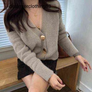 Autumn Winter Fashion Women Mink Cashmere Cardigan Sweater Female V-neck Knitted Long haired mink cashmere retro fashion