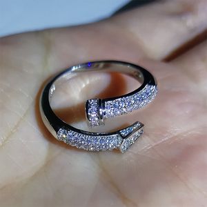 Ringos de cluster unha de cor prata com pedra de zircão de bling para mulheres noivado de casamento jóias de moda 230424