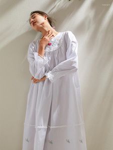 Women's Sleepwear Pura Cotton Princess Women Long Sleeve Ruffle Nightdress Korean Style Nightgown Night Dress Loungewear