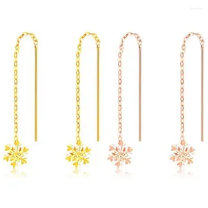 Dangle Küpeler Gerçek 18K Sarı Altın Kadınlar için ince kar tanesi o bağlantı küpe damla takıları AU750 Lüks Kanca