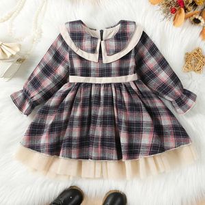 女の子のドレス幼児の女の子長袖クリスマス格子縞のプリントドレスチュール服花の結婚式の赤ちゃん