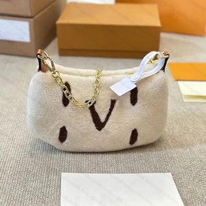 Kvinnlig lyxdesigner Tote Bag Winter Lamb Velvet Chain Handväska Underarm Bag Women's Shoulder Bag Crossbody Bag Makeup Bag Purse Original Hårdvara 24 cm