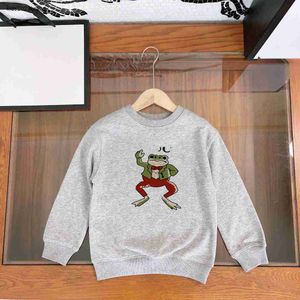 Nowe dla dzieci z kapturem jesień skóry przyjazny i miękki sweter dziecięcy rozmiar 100-160 Cartoon Frog Print Boy Girl Pullover Nov25