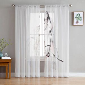 Curtain Animal Horse Watercolor Painting Tulle Sheer Curtains For Living Room Decoration Window Bedroom Voile Organza Drapes