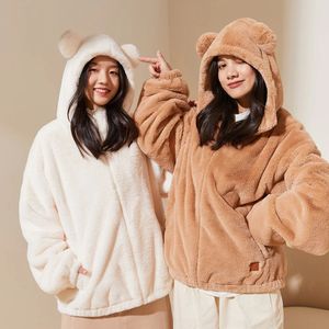 Pele feminina pele sintética ohsunny outono e inverno roupas femininas com capuz macio bonito urso orelha casaco de pelúcia feminino solto jaqueta quente feminino jaqueta de pele 231123