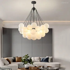 Chandeliers Nordic Frosted Glass Ball Chandelier For Dining Living Room Decoration Gold Black Bubble LED Pendant Lights Hanging Lamp