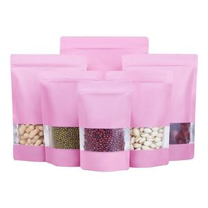Förvaringspåsar beige cyan rosa stand up aluminium folie self tätning väska med klart fönster plast blixtlås återlämnande matförpackning droppe dh4m6