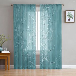 Curtain Turquoise Bright Plant Tulle Sheer Curtains For Living Room Decoration Window Bedroom Kitchen Voile Organza Drapes