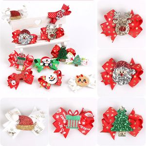 Hårtillbehör 20st/Lot Christmas Gift Santa Claus Bows Hair Clips Glitter Tree Hairpin Fawn Kids Hair Accessories Hat Snowman Candy Headwear 231124