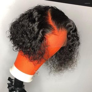 JESSCIA Hår kort bob Curly spets främre mänskliga peruker med baby 13x4braziliansk icke-remi 150% densitet