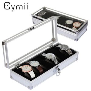 CYMII Watch Box Case 6 Grid Insert Glots Watches Watches Display Surage Pudełko Aluminiowe Zegarek Dekoracja biżuterii 270Y