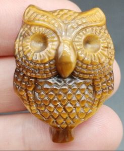 Chinês Natural Olho de Tigre Amarelo Jade Esculpido à Mão Pingente da Sorte Amuleto de Coruja