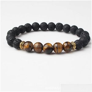 Charme pulseiras charme pulseiras 8mm natural lava pedra grânulo cristal tigre olho pulseira diy vulcão difusor de óleo essencial para mulheres me dhp6l