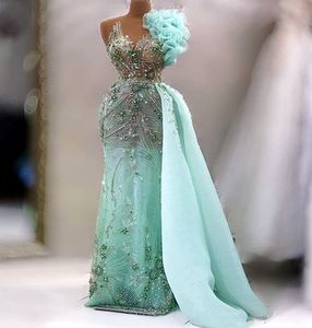 2023 aprile Aso Ebi con perline cristalli vestito da ballo cielo blu sirena da sera festa formale secondo ricevimento compleanno abiti di fidanzamento abito Robe De Soiree ZJ699