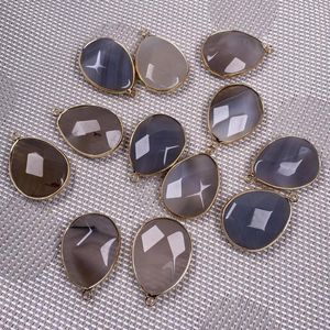 Charms 1pc Natural Stone Grey Agates Pendant Drop Shape Facettered Gem Stones For Diy Women smycken Making Necklace Earring 23x33mm