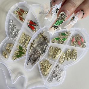 Decorações de Nail Art Mix 3D Santa Muerte Prego Encantos Metal Strass Gemas Virgem Maria Gemstone Acrílico Nail Art Jóias Decoração Acessórios 231123