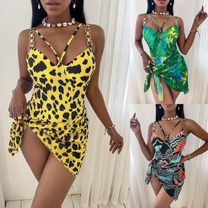 Prinha de banho de banho feminina Sexy One Piece 3 Set Swimsuit Moman Bodysuit Feminino Push Up Monokiny Bathing Suits Beach Dém