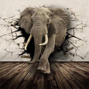 Wallpapers Customized Size 3D Broken Wall Elephant Rhinoceros Po Mural Paper For Kids Bedroom Living Room Decor Non-woven Wallpape340C