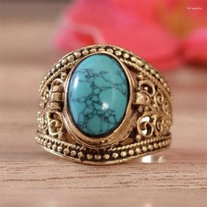 Wedding Rings Charm Gold Color Oval Hollow Men Fashion Green Stones Party Bridal Ring Jewelry