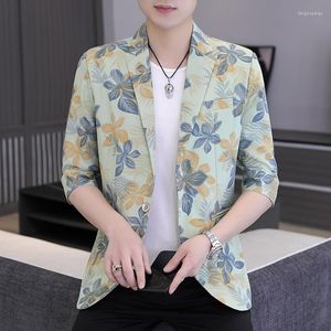 Men's Suits Summer Seven Minutes Sleeve Suit Male Korean Advanced Sense Small Jacket Handsome Printing Single West