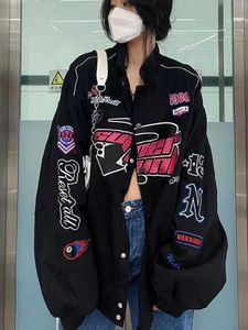 Giacche da donna HOUZHOU Giacca vintage nera Donna Giacche oversize casual Manica lunga Uniforme da baseball Kpop Harajuku Moda Streetwear Y2k 231124