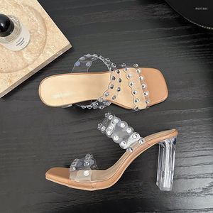 Slippers Fashion Pvc High Heels Women Slipper Crystal Summer 2023 Transparent Chunky Slides Shoes Dress Party Sandals Flip Flop