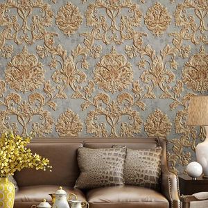 Wallpapers 3D Embossed Texture Wall Paper Luxury Natural Fiber Black Gray Beige Brown Non-woven Wallpaper Living Room Background