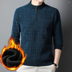 Men's Sweaters Men Winter Sweater Half High Collar Zipper Neckline Knitting Pullover Slim Fit Jumper Fleece Lining Thick Warm Knitwear