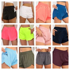 LL-LU Women's High Waisted Athletic Shorts with Liner Workout Gym Running Shorts with Zipper Pockets