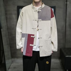 Ethnic Clothing Men Chinese Style Hanfu Tops Tang Suit Traditional Wu Jackets Cotton Linen T-Shirt Oriental Fashion KK3887