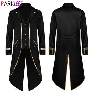 Mens Suits Blazers Royal Blue Steampunk Gothic Tailcoat Jacket Men Victorian Medieval Renaissance Halloween Uniform Stage Cosplay Pirate Outfit 3XL 231123