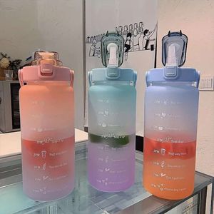 New 2 Liters Straw Plastic Water Bottle Large Portable Travel Hydro Flask Sports Fitness Cup High Value Big Fat Cup Adult Universal