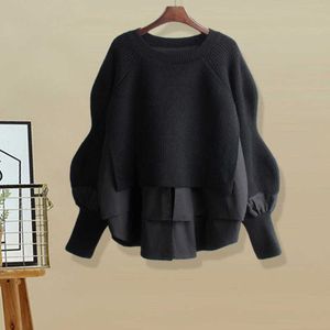 Women's knitted autumn sweater patchwork shirt top 2v