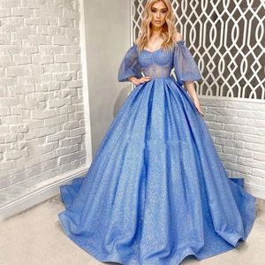 Wedding Dress Royal Blue Sequins Off Shoudler Dresses 2023 Sweetheart Neck A-line Party Formal Gowns Customize Robe De