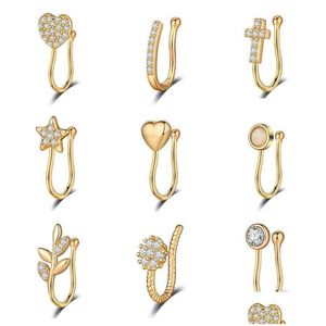 Nose Rings & Studs Zircon Heart Cross Septum Nose Rings For Women Girls Faux Clip Ring Non-Pierced Body Jewelry Drop Delivery Jewelry Dh9Ts