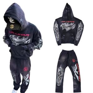 Men's Tracksuits flare black flame pans hoodie long sweatpants hoodie set