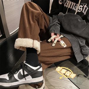 Herrbyxor män polar fleece varm neutral lös rak termisk dragkammare byxor 2023 Autumn Winter Casual Outwear Sweatpants