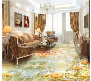 Sfondi personalizzati di qualsiasi dimensione Intaglio Peonia Parquet Pavimento 3d Pittura Carta da parati Bagno Impermeabile