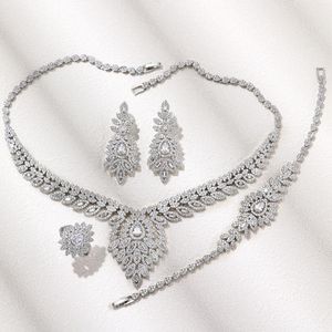 Necklace Earrings Set 2023 Cubic Zirconia Bridal Wedding Jewelry Women's Bride 4 Dinner Accessories