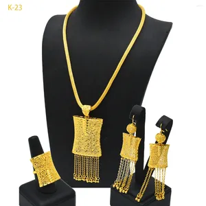 Комплект ожерелья и серег ANIID Dubai Design, ожерелья с кисточками, наборы колец для женщин, свадебные эфиопские роскошные ювелирные изделия золотого цвета, подарки на день рождения