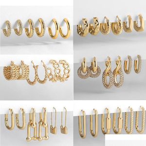 Hoop Huggie Hoop Hie 3 Pairs/Set Punk Geometric Big Small Earrings For Women Men Gold Color Metal Chain Circle Hie Drop Delivery Jew Dh4Uo