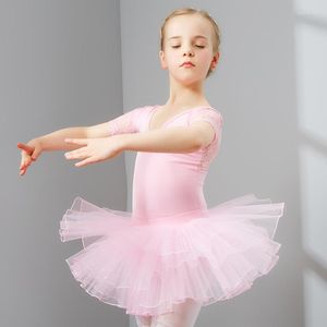 Scene Wear Child Professional Performance Ballet Swan Lake Tutu Pink Elastic Midje Children Mesh Tulle Mini Ball kjol Tutus