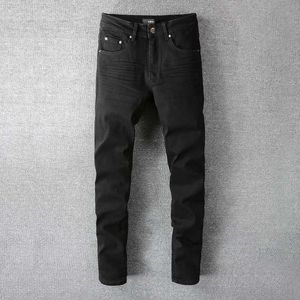 Calças jeans de grife amiiri 2023 nova tendência moda slim fit pés pequenos elástico puro preto jeans masculino amiiri marca de moda desgastado rasgado skinny para venda