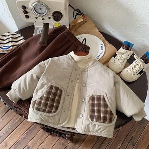 Daunenmantel Winter Jungen Mädchen Wendekleidung Beige/Kaffee kariert Einreiher Jacke Kinder warm