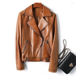 Women's Leather 2023 Spring Autumn Women Short Real Jacket Coat Fashion Zipper Natural Tops Lady Outerwear Sheepskin Jackets