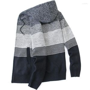 Herren Jacken Herbst/Winter Cardigan Jacke Gestreifter Kapuzen-Mosaik-Pullover Strickpullover mit Fleece und dicker Wolle